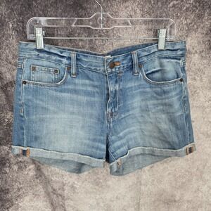 J. Crew Jean Shorts Womens 27 Blue Denim Medium‎ Wash Cuffed Whiskers Cotton 3"